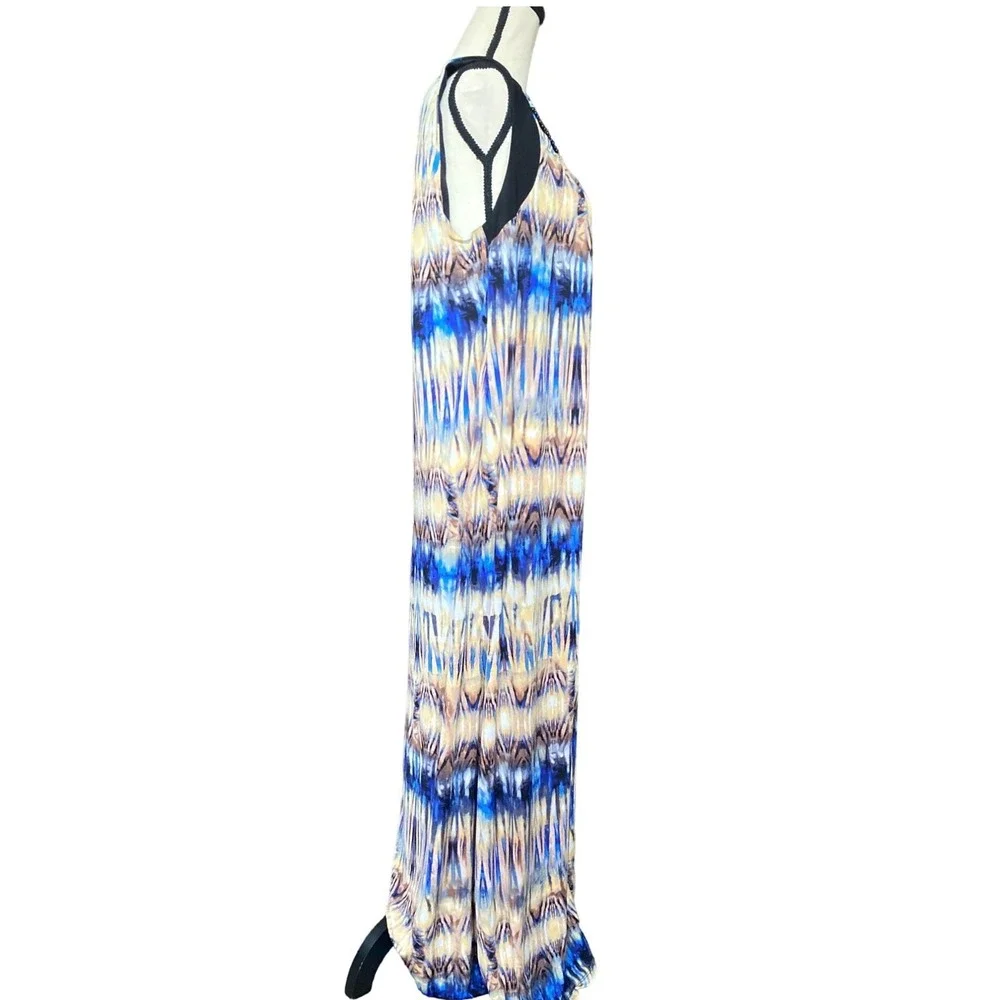 Embellished  Bejeweled  Neck‎ Maxi Dress Sleeveless Blue Brown women 14W